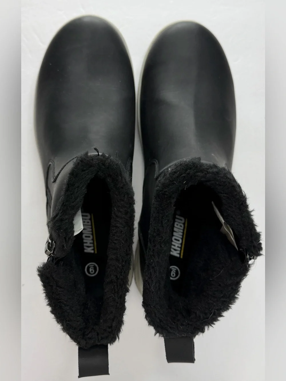 Khombu Black Faux Fur Lined Weather Ankle Boots Zip Size 9 NWT